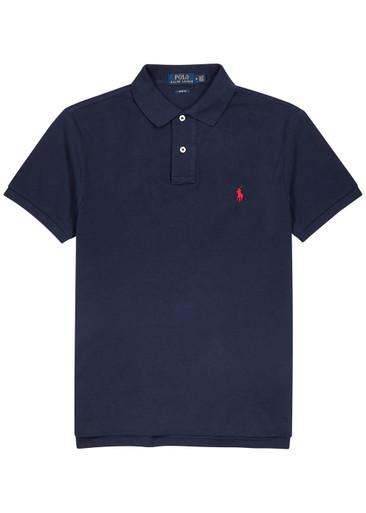 Navy slim piqué cotton polo shirt by POLO RALPH LAUREN