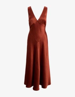 Panelled V-Neck Satin Midi Dress by POLO RALPH LAUREN