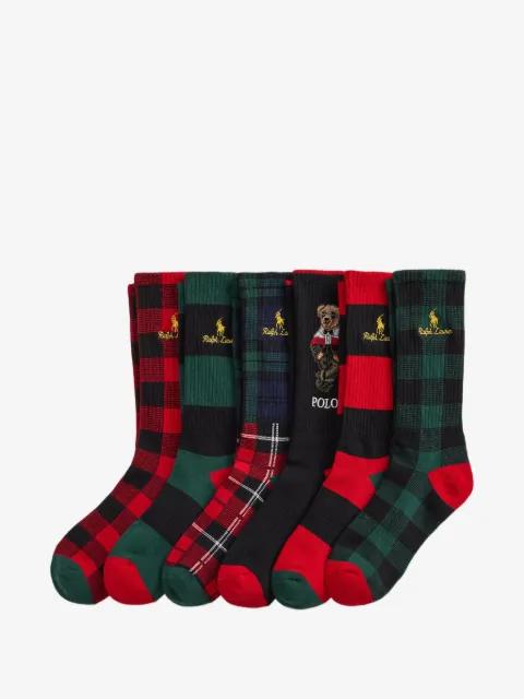 Polo Bear check-pattern cotton socks (set of six) by POLO RALPH LAUREN