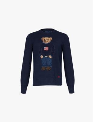 Polo Bear-intarsia regular-fit cotton and linen-blend jumper by POLO RALPH LAUREN