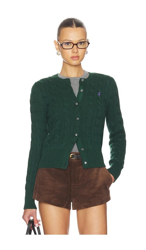 Polo Ralph Lauren Cable Knit Cotton Crewneck Cardigan in Dark Green by POLO RALPH LAUREN