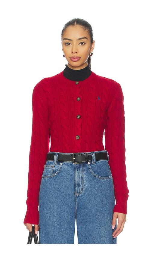 Polo Ralph Lauren Cable Knit Wool Cashmere Cardigan in Red by POLO RALPH LAUREN