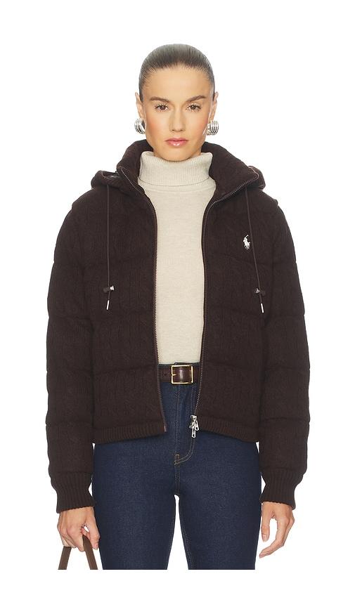 Polo Ralph Lauren Cable Knit Wool Cashmere Quilted Jacket in Chocolate by POLO RALPH LAUREN