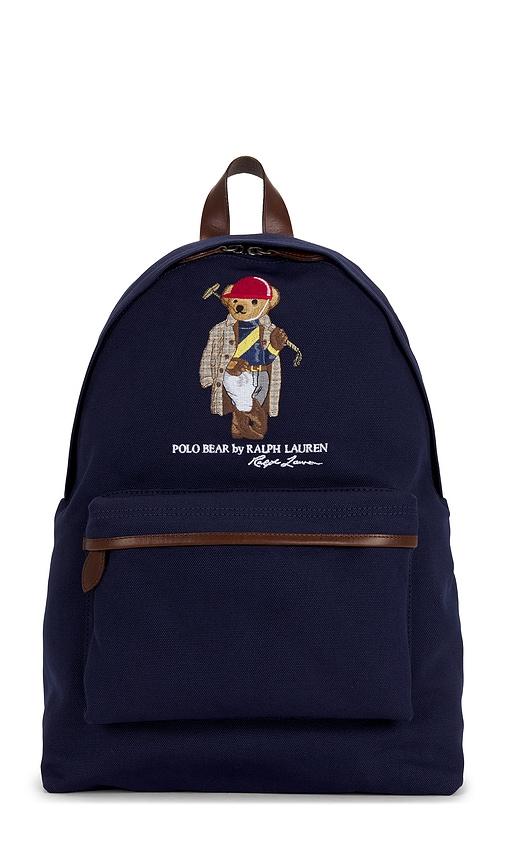 Polo Ralph Lauren Canvas & Leather Novelty Polo Society Bear Large Backpack in Navy by POLO RALPH LAUREN