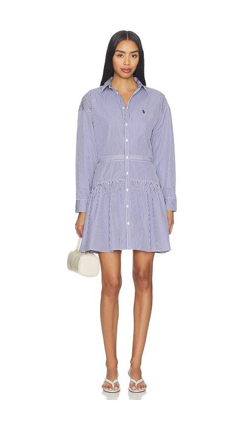 Polo Ralph Lauren Collared Long Sleeve Dress in Navy,White by POLO RALPH LAUREN