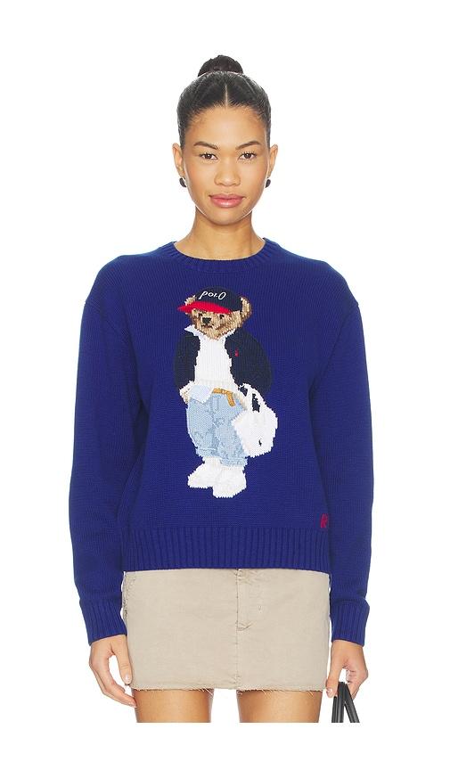 Polo Ralph Lauren Cotton Bear Crew Neck Pullover Sweater in Royal by POLO RALPH LAUREN