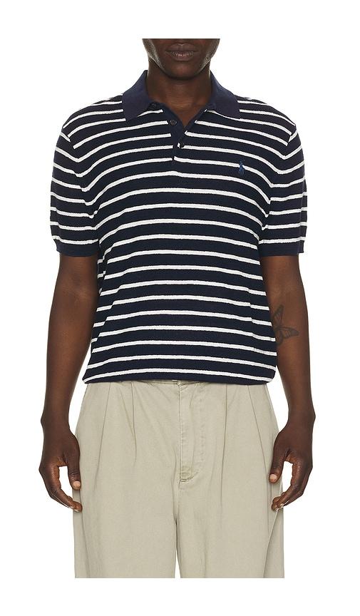 Polo Ralph Lauren Cotton Blend Textured 3 Button Placket Short Sleeve Polo Sweater in Blue by POLO RALPH LAUREN