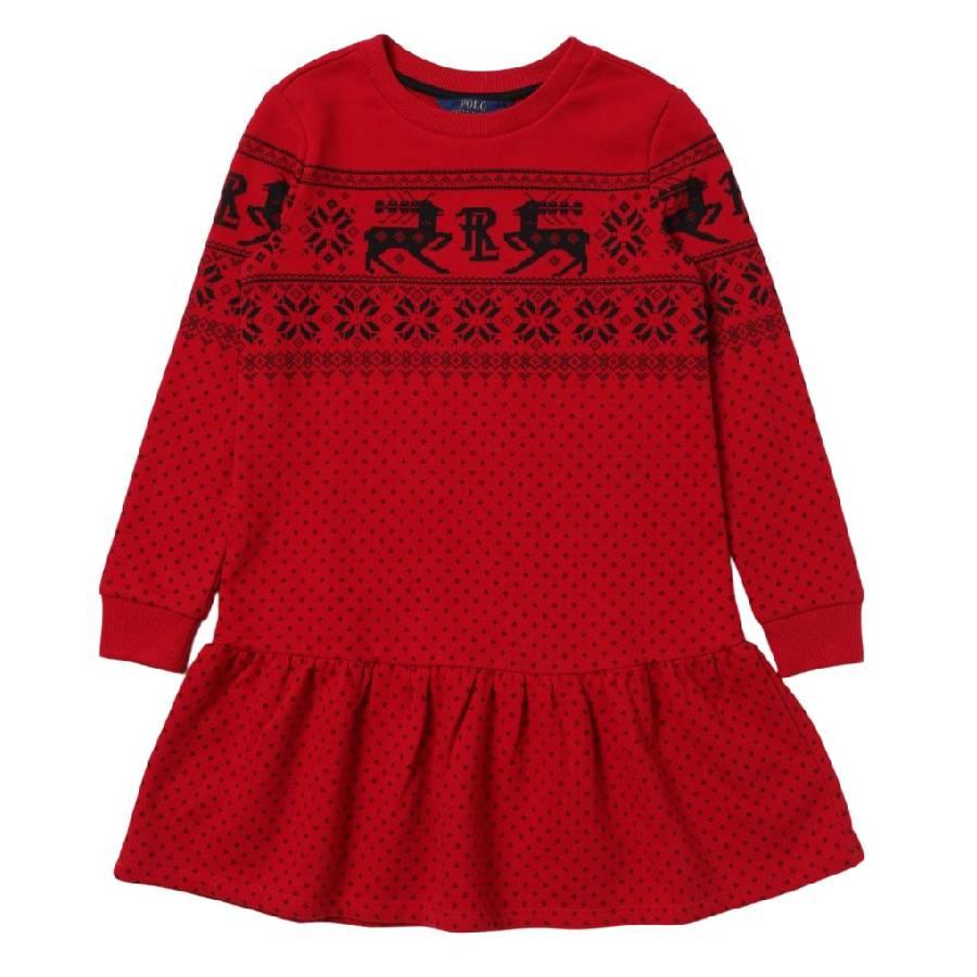 Polo Ralph Lauren Girls Deer-Print Long Sleeve Dress by POLO RALPH LAUREN