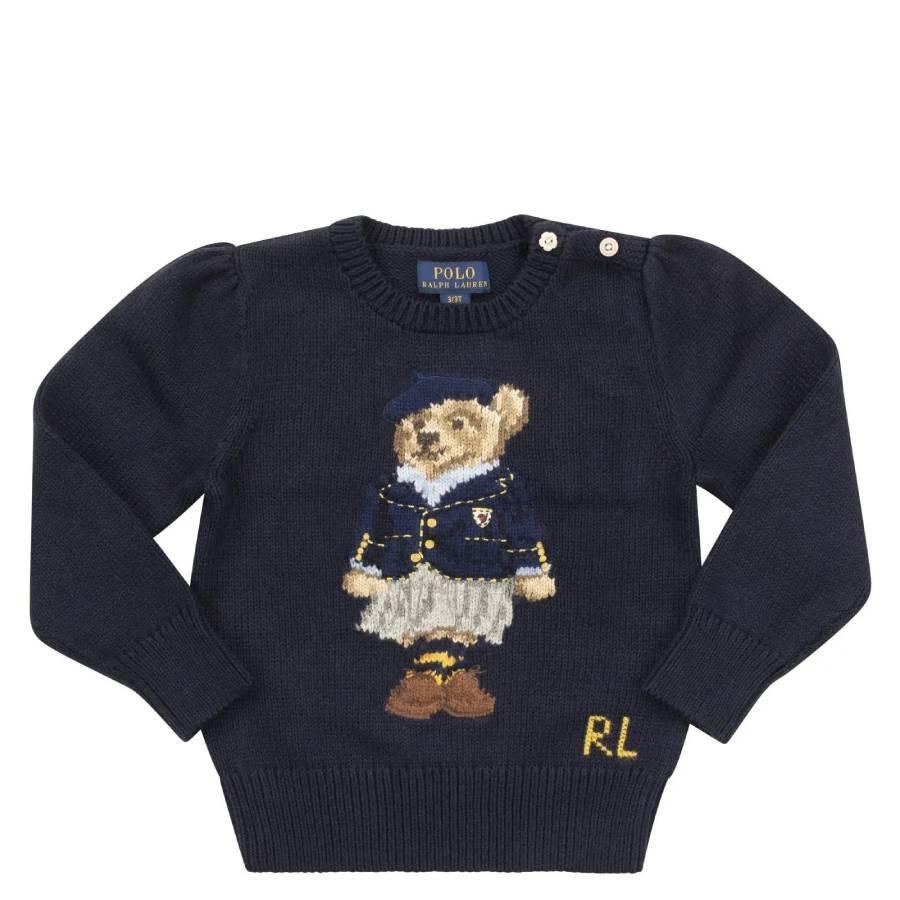 Polo Ralph Lauren Girls Navy Cotton-Blend Polo Bear Intarsia Jumper by POLO RALPH LAUREN