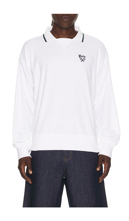 Polo Ralph Lauren Lightweight Terry Tennis Logo Polo Sweatshirt in White by POLO RALPH LAUREN