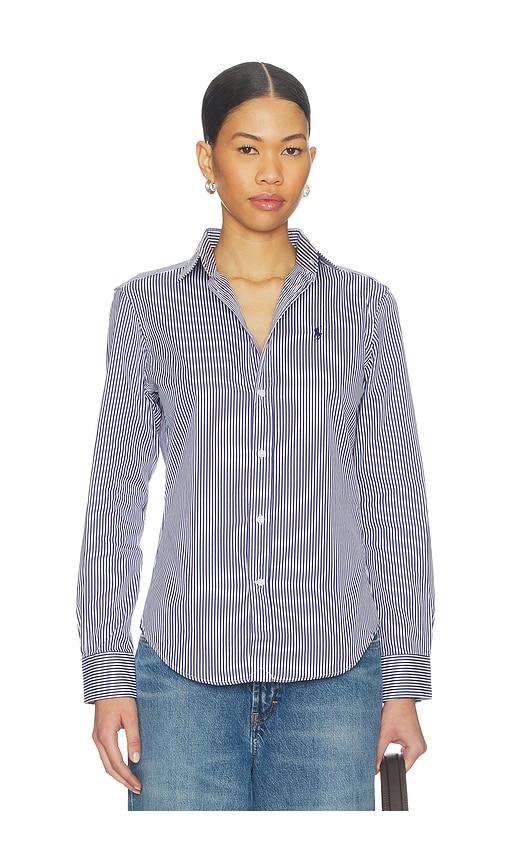 Polo Ralph Lauren Long Sleeve Button Front Shirt in Navy,White by POLO RALPH LAUREN