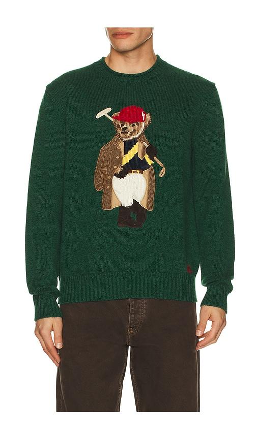Polo Ralph Lauren Long Sleeve Cotton Linen Society Bear Rollneck Sweater in Green by POLO RALPH LAUREN