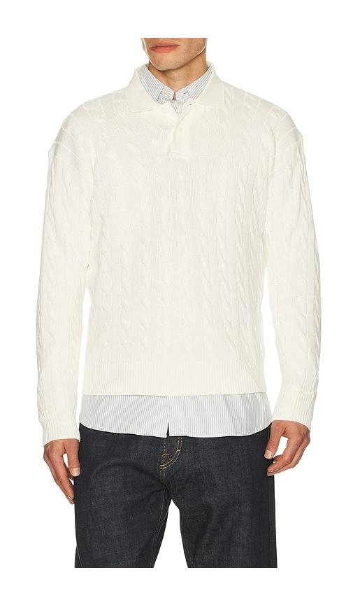 Polo Ralph Lauren Long Sleeve Garment Dyed Cable Knit Polo Sweater Relaxed Fit in White by POLO RALPH LAUREN