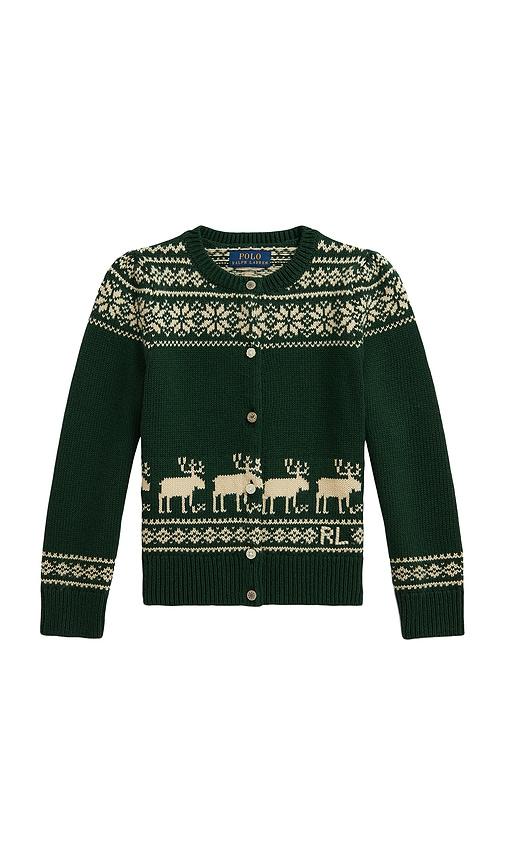 Polo Ralph Lauren Long Sleeve Intarsia Holiday Cardigan in Green by POLO RALPH LAUREN