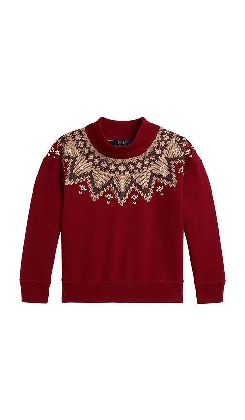 Polo Ralph Lauren Long Sleeve Lightweight Fleece Mockneck Bubble Sweatshirt in Red by POLO RALPH LAUREN