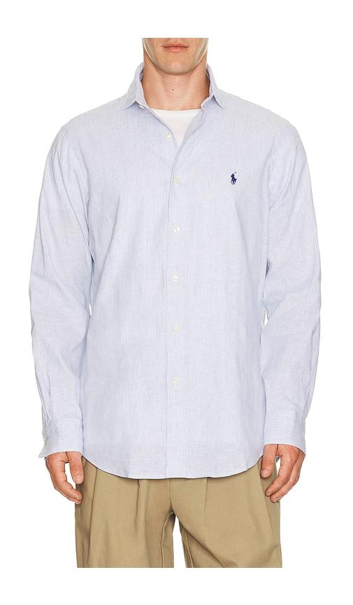 Polo Ralph Lauren Long Sleeve Stretch Linen Sport Shirt Stripe in Blue by POLO RALPH LAUREN