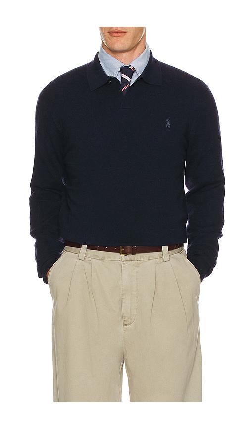 Polo Ralph Lauren Lux Merino Johnny Collar Sweater in Navy by POLO RALPH LAUREN