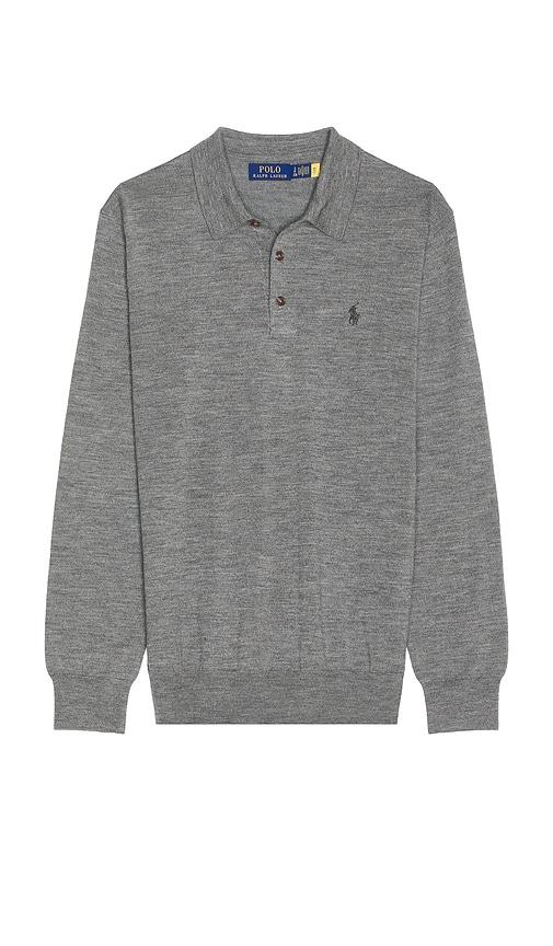 Polo Ralph Lauren Merino Wool Button Placket Polo Sweater in Grey by POLO RALPH LAUREN