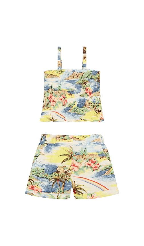 Polo Ralph Lauren Printed Rayon Challis Smocked Top With Short in Blue,Yellow by POLO RALPH LAUREN