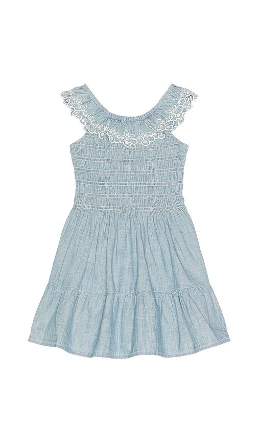 Polo Ralph Lauren Short Sleeve Chambray Woven Ruffle Dress in Blue by POLO RALPH LAUREN