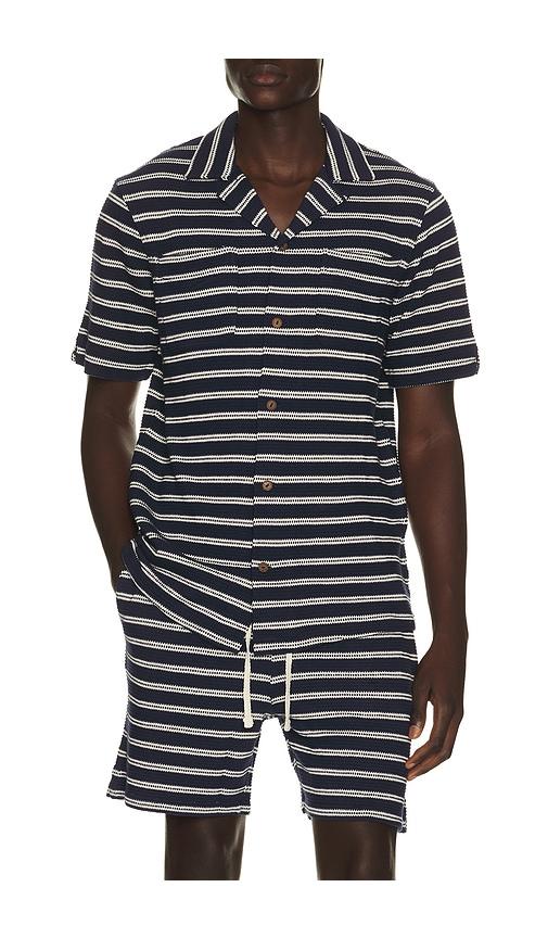 Polo Ralph Lauren Short Sleeve Cotton Bar Stripe Textured Andy Camp Shirt in Blue by POLO RALPH LAUREN