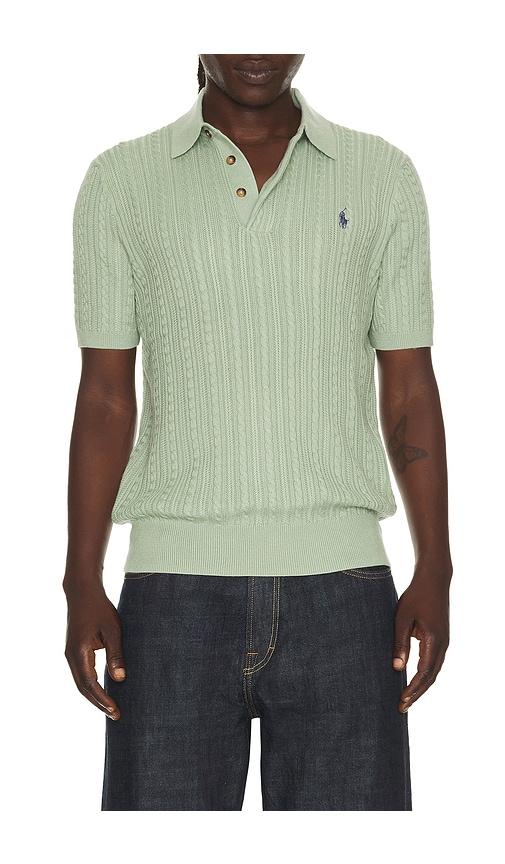Polo Ralph Lauren Short Sleeve Featherweight Cable Knit 3-button Placket Polo Sweater in Green by POLO RALPH LAUREN