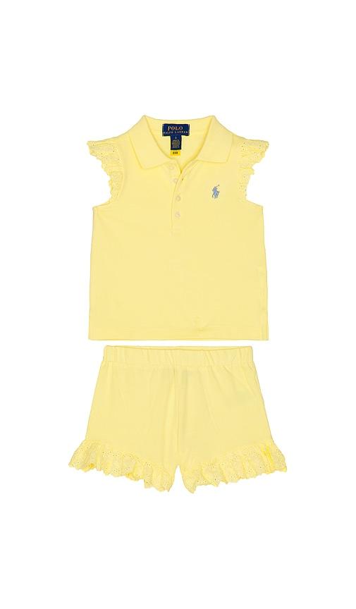 Polo Ralph Lauren Sleeveless Stretch Mesh Eyelet Polo Shirt With Short in Yellow by POLO RALPH LAUREN
