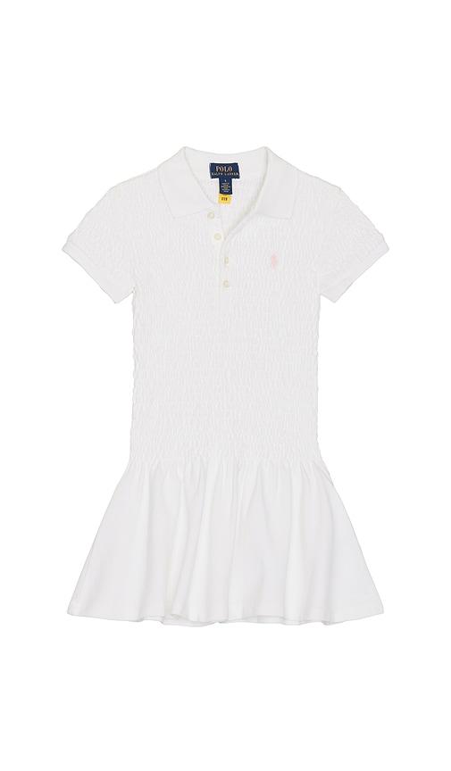 Polo Ralph Lauren Sleeveless Stretch Mesh Smocked Collared Day Dress in White by POLO RALPH LAUREN