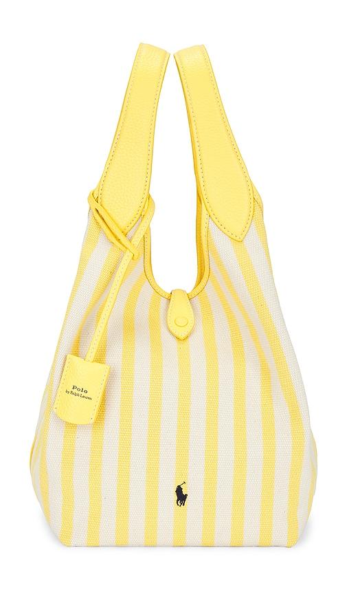 Polo Ralph Lauren Stripe Polo Canvas Medium Tote in Yellow,White by POLO RALPH LAUREN