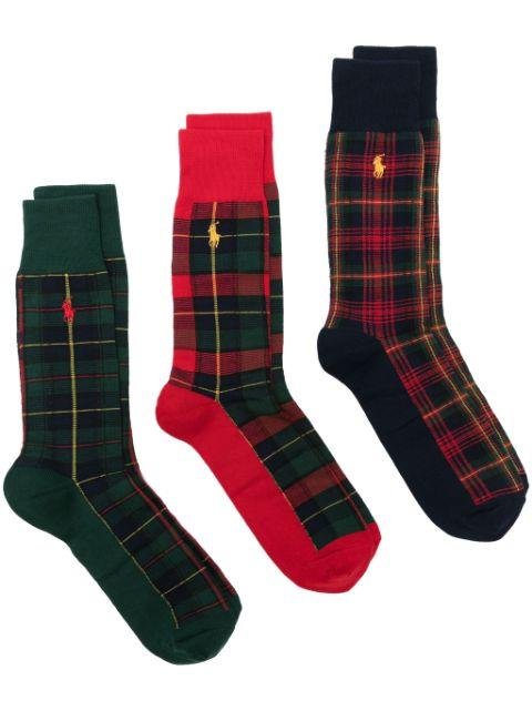 Pony-embroidered checked socks (pack of three) by POLO RALPH LAUREN