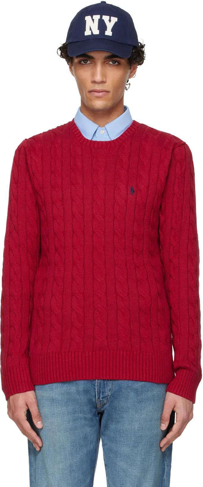 Red Cable-Knit Cotton Sweater by POLO RALPH LAUREN