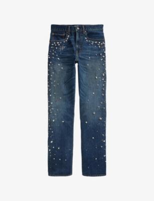 Rhinestone-Embellished Straight-Leg High-Rise Jeans by POLO RALPH LAUREN Rhinestone-Embellished Straight-Leg High-Rise Jeans by POLO RALPH LAUREN