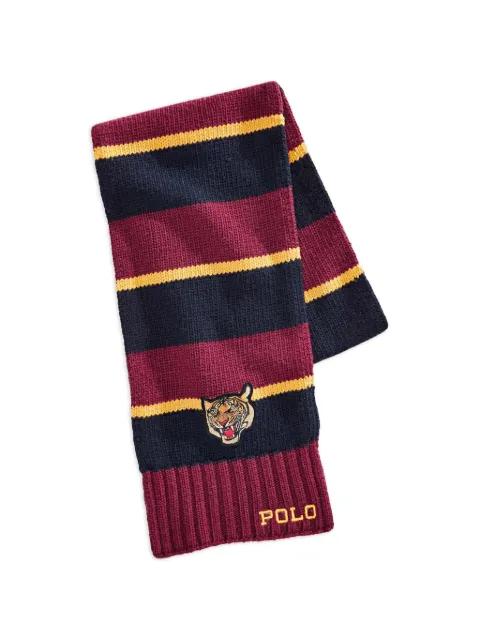 Rugby striped tiger-detail scarf by POLO RALPH LAUREN