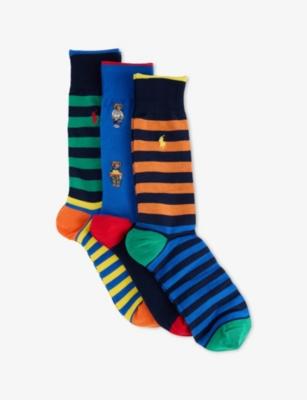Striped Pack Of Three Stretch-Cotton Socks by POLO RALPH LAUREN Striped Pack Of Three Stretch-Cotton Socks by POLO RALPH LAUREN