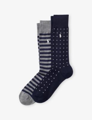 Striped and Dotted Pack of Two Cotton-Blend Socks by POLO RALPH LAUREN