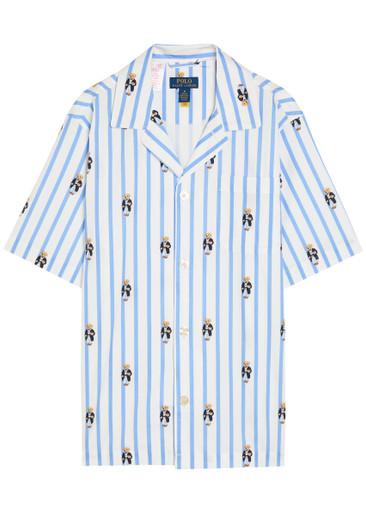 Striped polo-bear cotton-poplin sleep shirt by POLO RALPH LAUREN