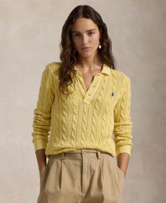 Women's Cable-Knit Cotton Long-Sleeve Polo Shirt Sweater by POLO RALPH LAUREN Women's Cable-Knit Cotton Long-Sleeve Polo Shirt Sweater by POLO RALPH LAUREN
