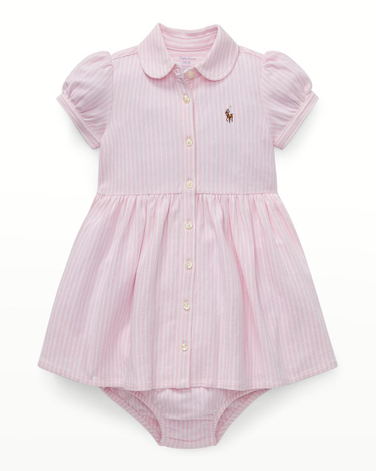 Yarn-Dyed Oxford Mesh Stripe Dress With Matching Bloomers, Size 3M-24M by POLO RALPH LAUREN