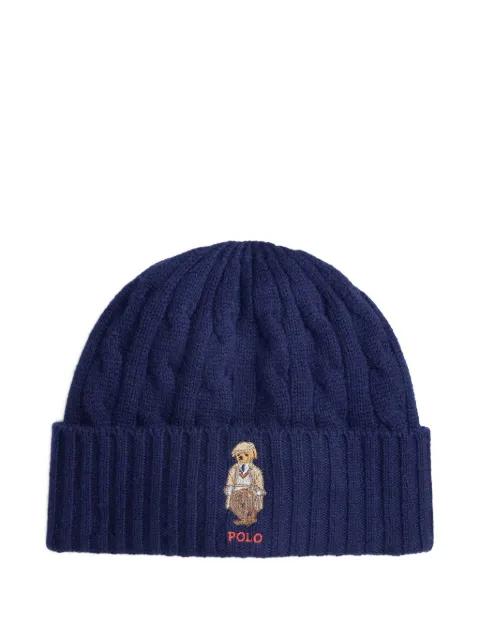 cable-knit bear-embroidered beanie by POLO RALPH LAUREN