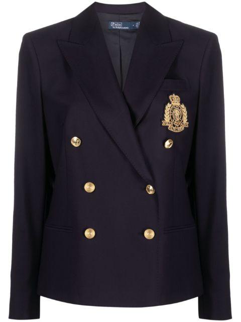 crest-embroidered double-breasted blazer by POLO RALPH LAUREN