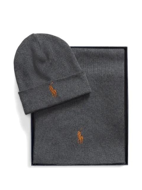 embroidered-logo beanie scarf set by POLO RALPH LAUREN