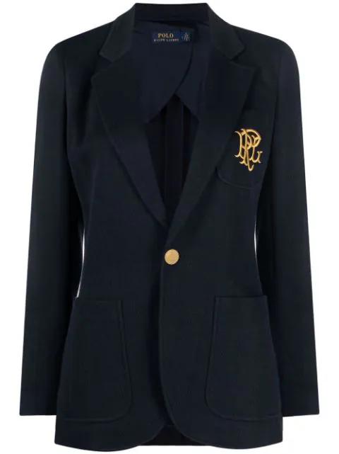 embroidered-monogram double-knit blazer by POLO RALPH LAUREN