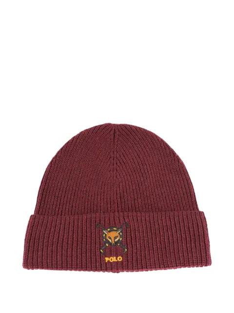 embroidered rib-knit beanie hat by POLO RALPH LAUREN