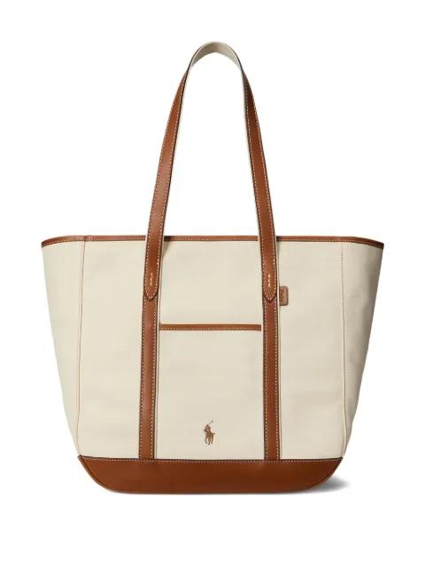 leather-trim canvas tote bag by POLO RALPH LAUREN