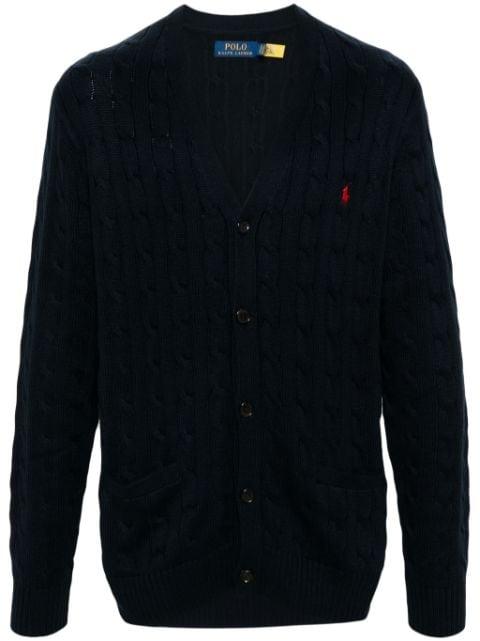 logo-embroidered cable-knit cardigan by POLO RALPH LAUREN