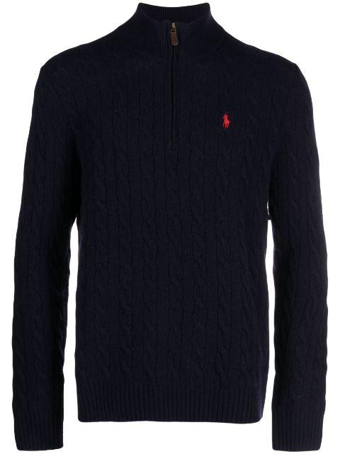 logo-embroidered cable-knit half-zip jumper by POLO RALPH LAUREN