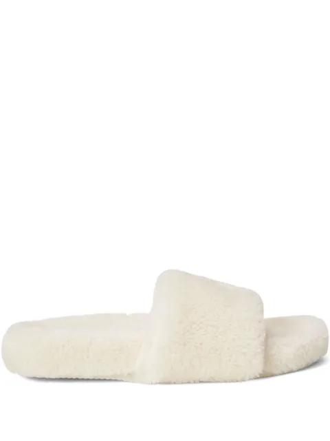 logo-embroidered faux-fur slippers by POLO RALPH LAUREN
