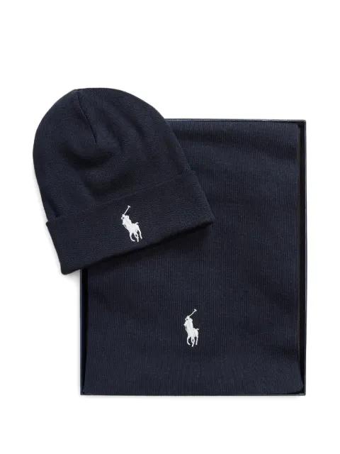 logo-embroidered hat and scarf set by POLO RALPH LAUREN