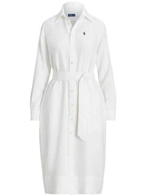 logo-embroidered linen shirtdress by POLO RALPH LAUREN