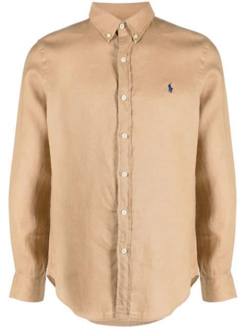 logo-embroidery linen shirt by POLO RALPH LAUREN
